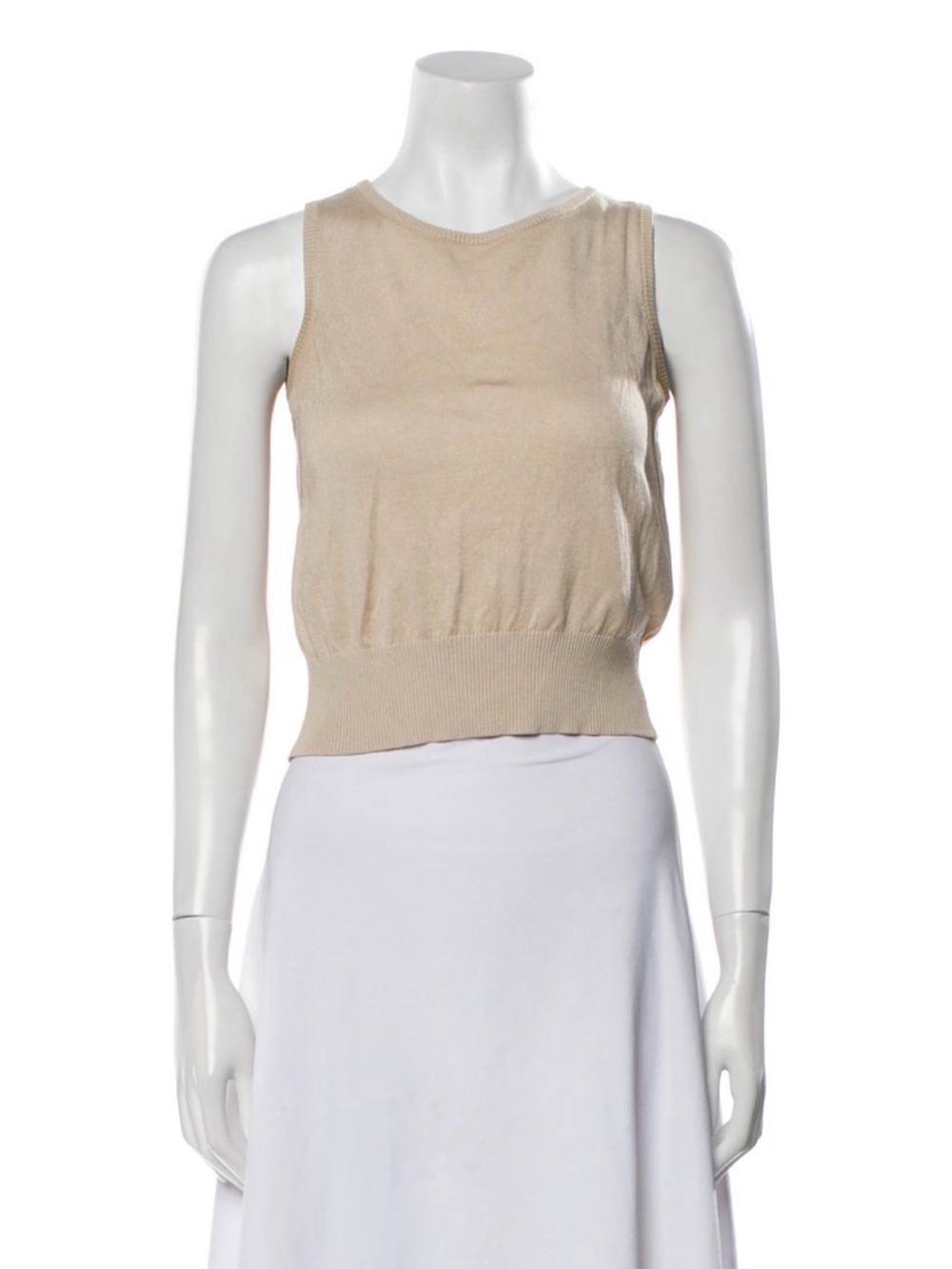 Badgley Mischka Sleeveless Knit Tank Top in Beige